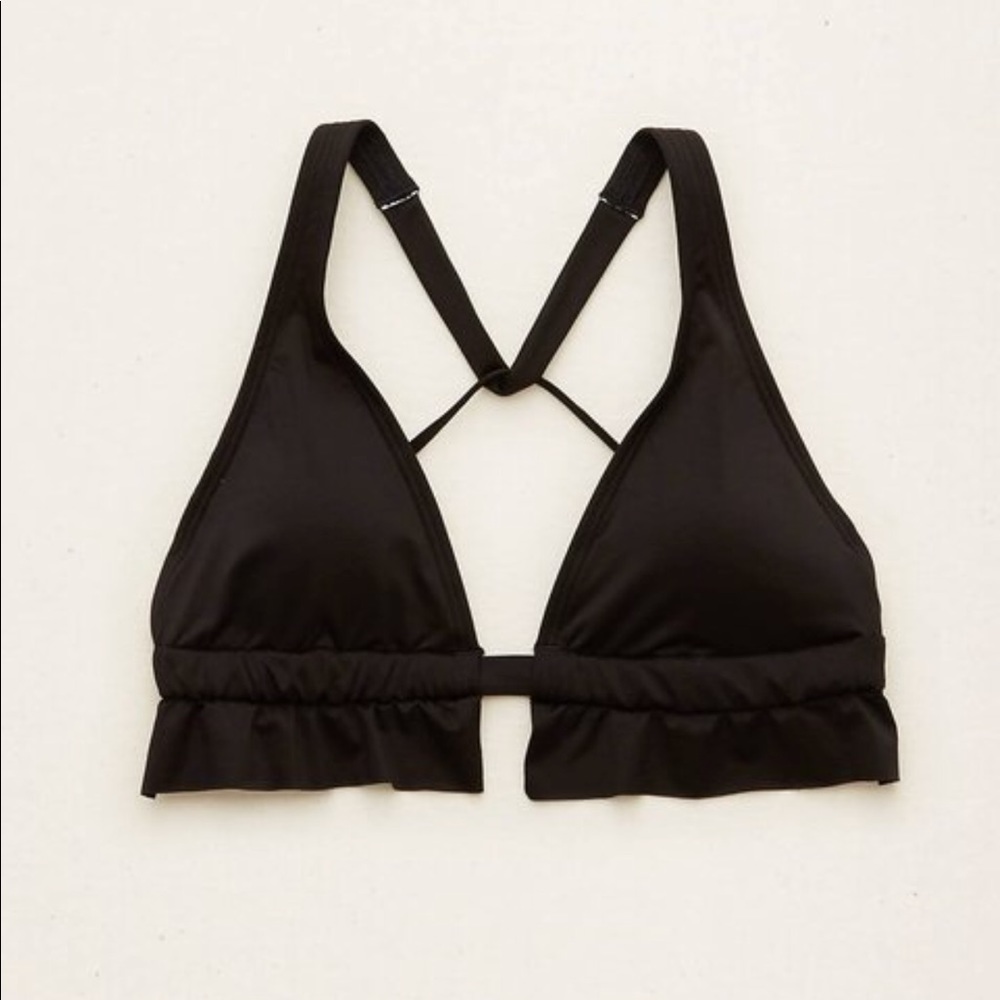 Aerie Black Shine Plunge Bikini top Small 👙